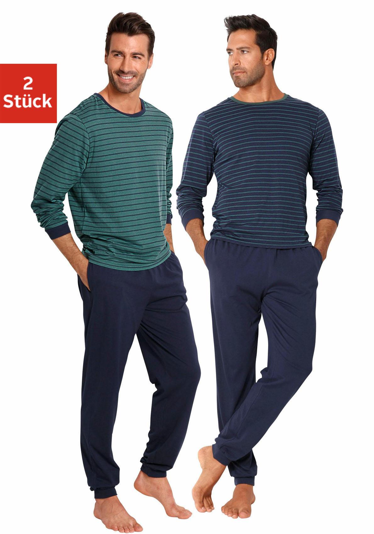 le jogger® Pyjama, (Packung, 4 tlg., 2 Stück), Schlafanazug lang im Streifendesign von le jogger®