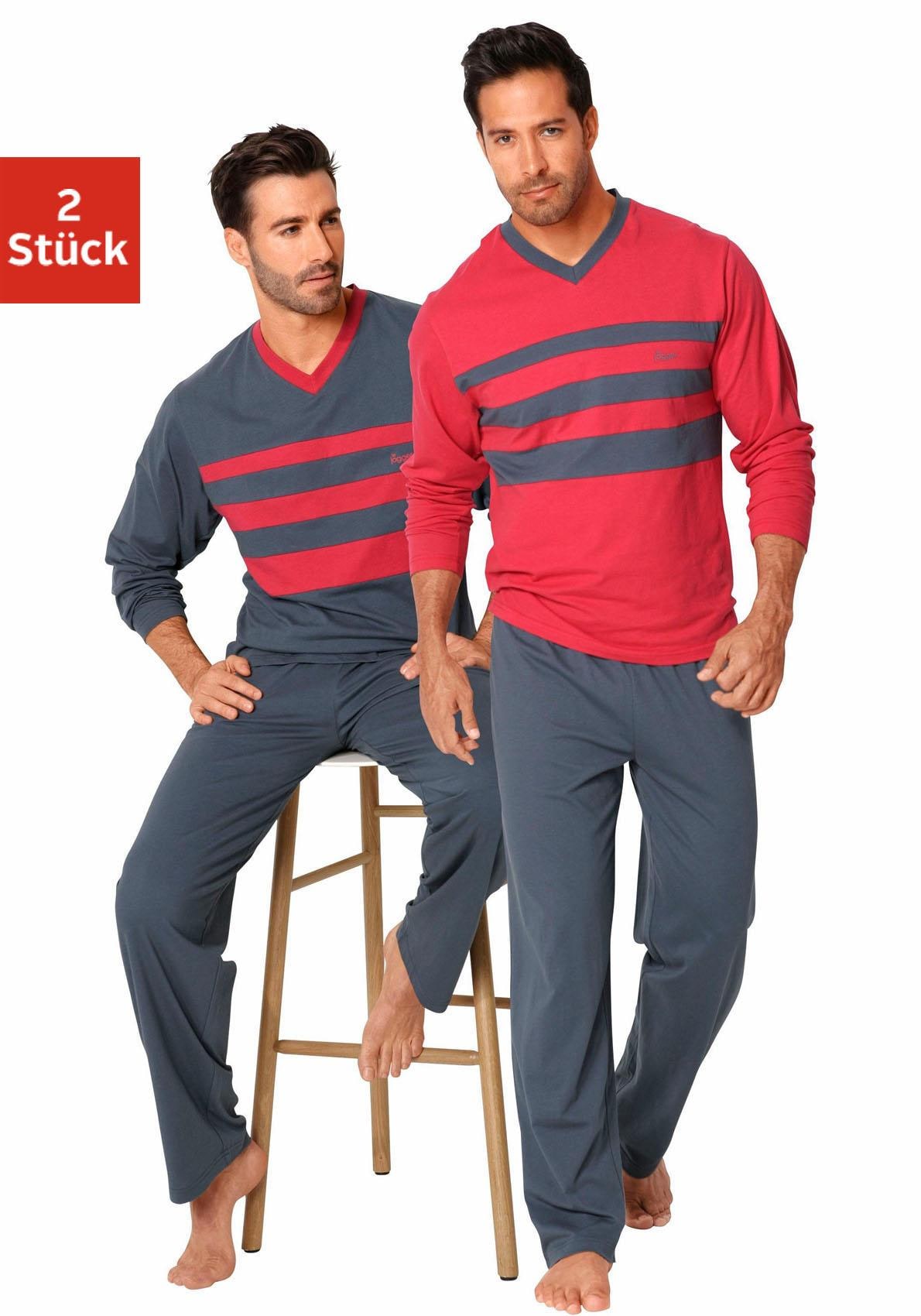 le jogger® Pyjama »Schlafanzug für Herren«, (Packung, 4 tlg., 2 Stück), aus 100% Baumwolle von le jogger®