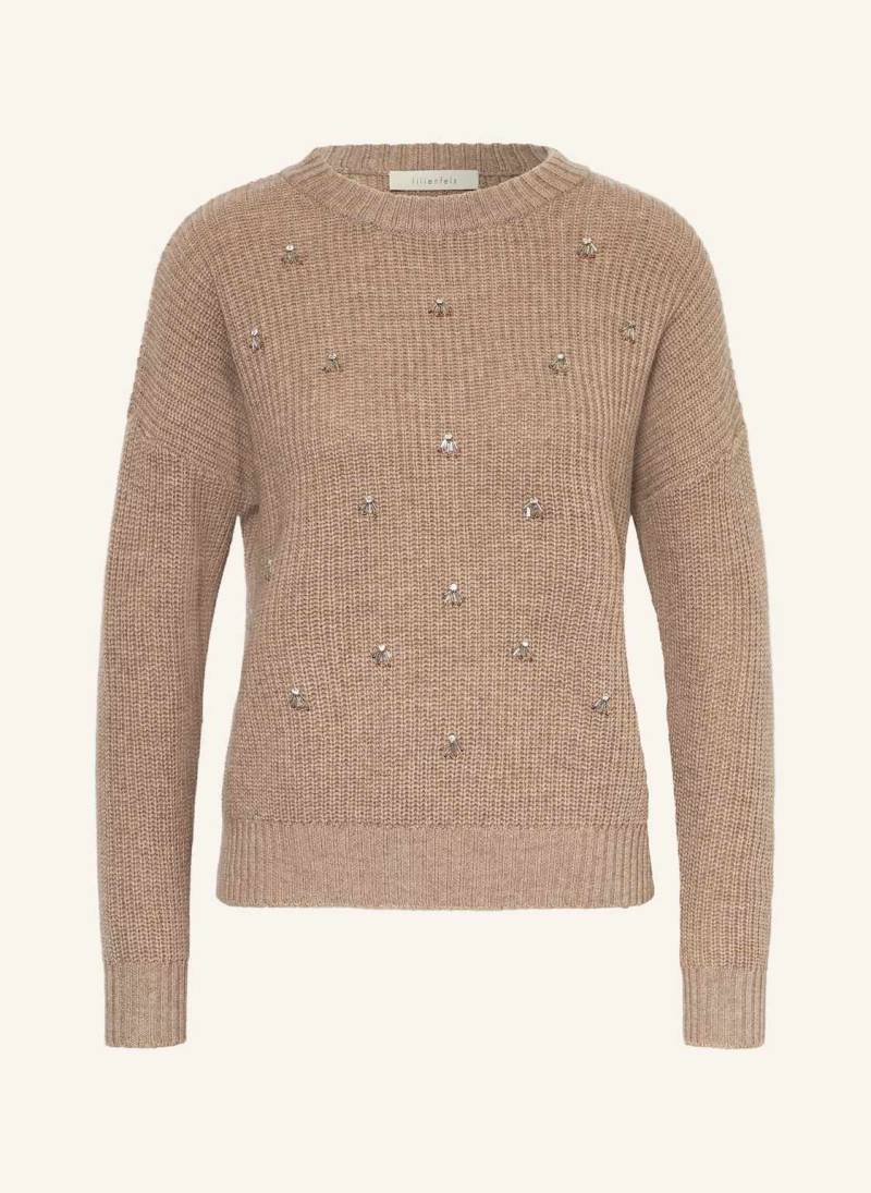 Lilienfels Pullover Mit Cashmere Und Schmucksteinen beige von lilienfels