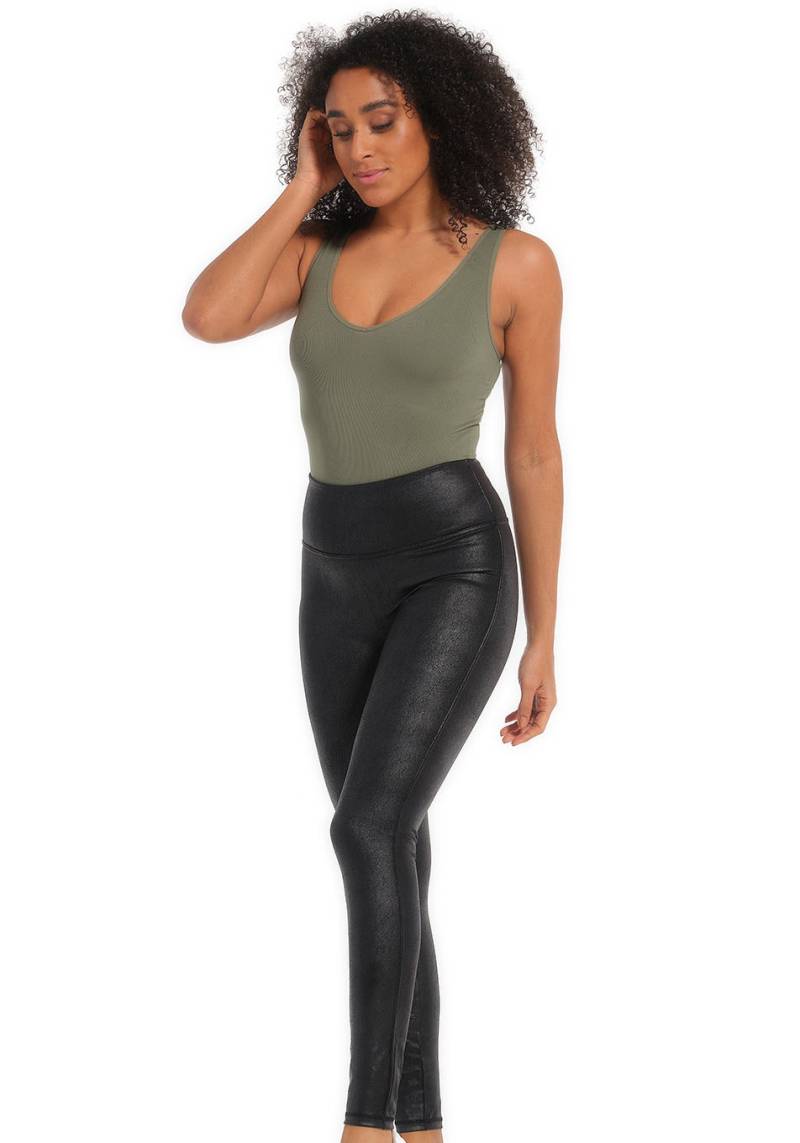 MAGIC Bodyfashion Leggings »Leather Look Legging«, hoch tailliertes Design, keine vordere Mittelnaht von magic bodyfashion