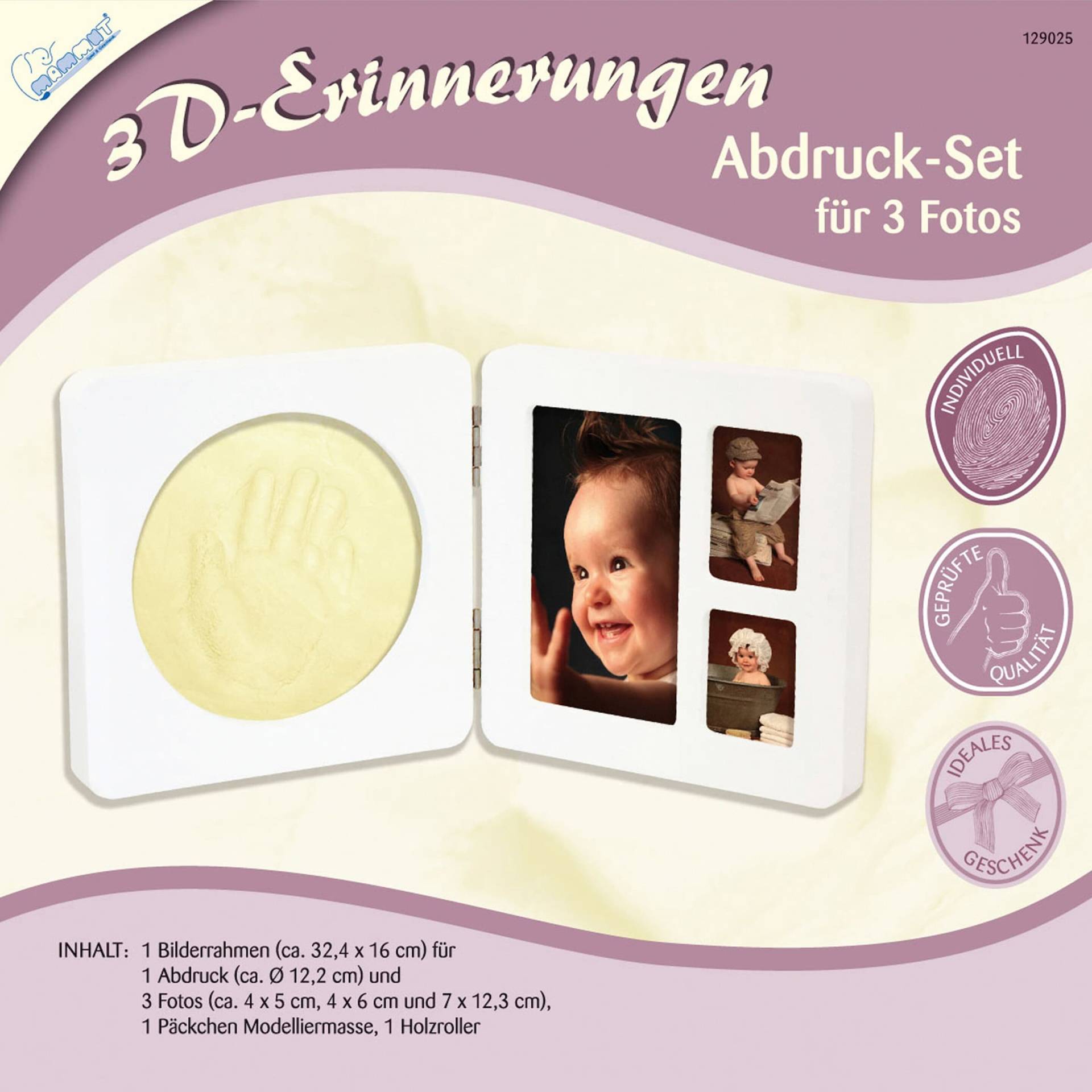Abdruck-Set mit Bilderrahmen für 3 Fotos Abdruck-Set mit Bilderrahmen für 3 Fotos von mammut