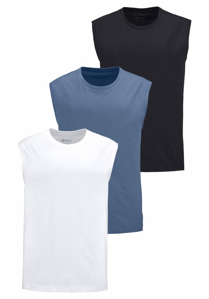Man's World Muscleshirt, (Packung, 3 tlg., 3er-Pack), ärmellos, Basic-Stil, unifarben, Rundhalsausschnitt von mans world