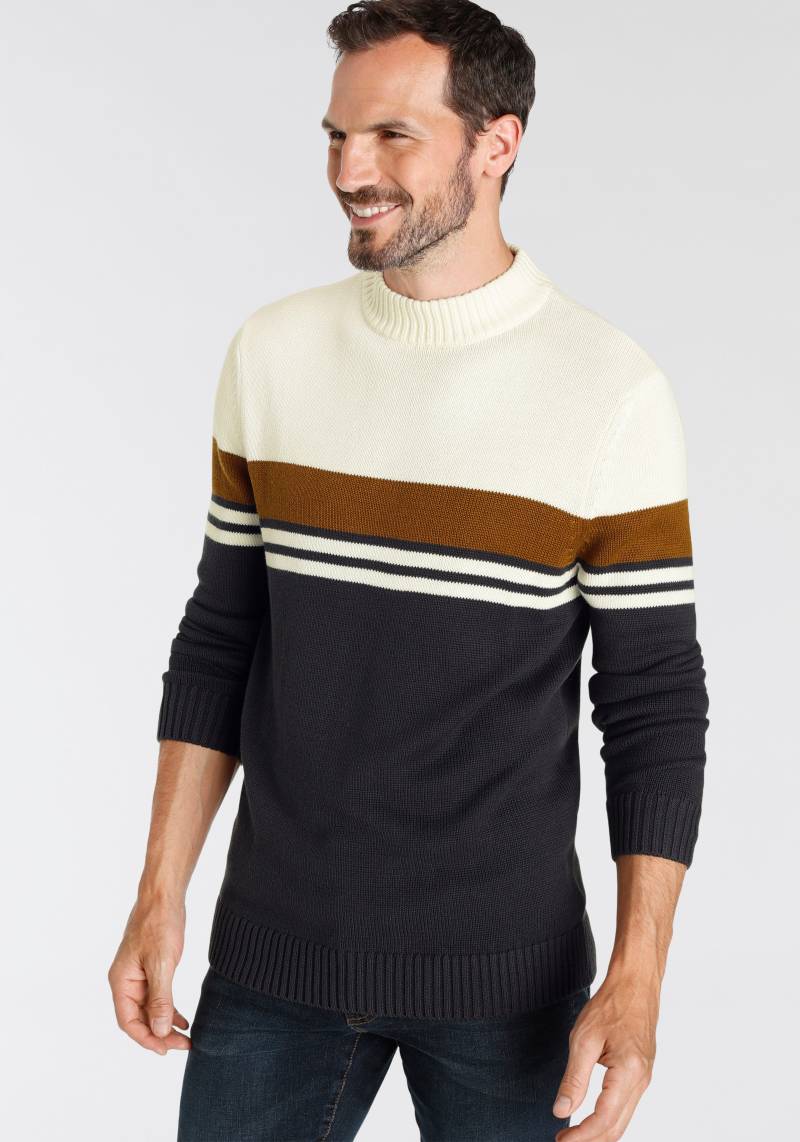 Man's World Rundhalspullover »Bis Grösse 5 XL«, mit Kontrast- Bruststreifen von mans world