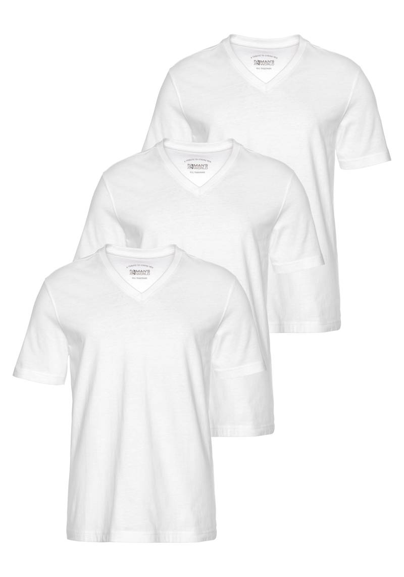 Man's World V-Shirt, (Packung, 3 tlg., 3er-Pack), Kurzarm, aus Baumwolle von mans world