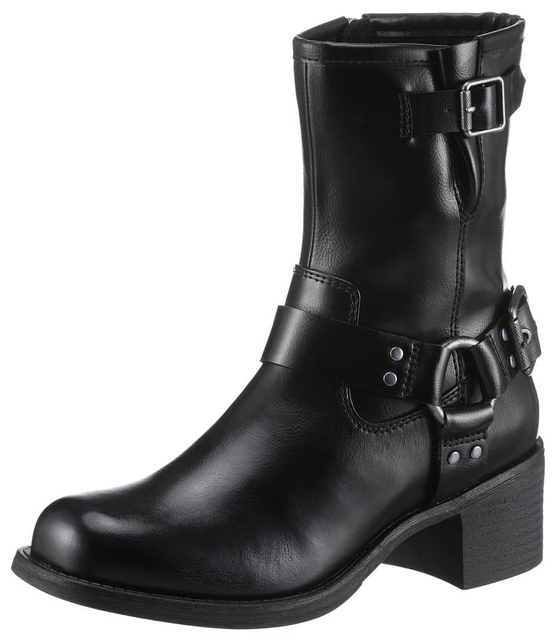 MARCO TOZZI Bikerboots »BROTI«, Blockabsatz, Schnallenboots, Stiefelette mit glänzenden Nieten von marco tozzi