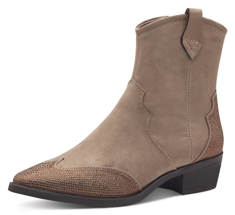 MARCO TOZZI Westernstiefelette, Blockabsatz, Cowboy Stiefelette, Boots, funkelnde Glitzersteinchen von marco tozzi