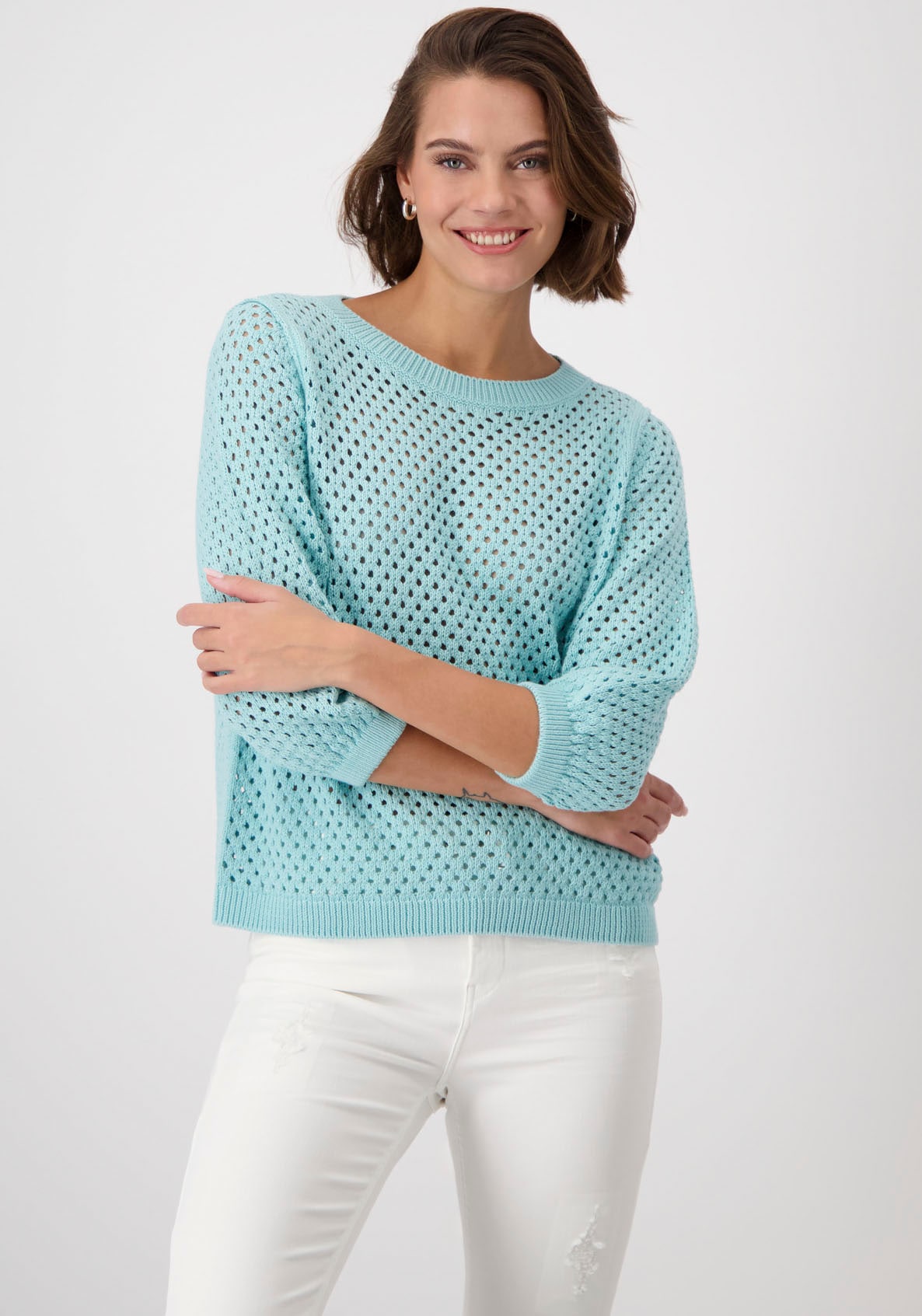 Monari 3/4 Arm-Pullover, im Ajourmuster von monari