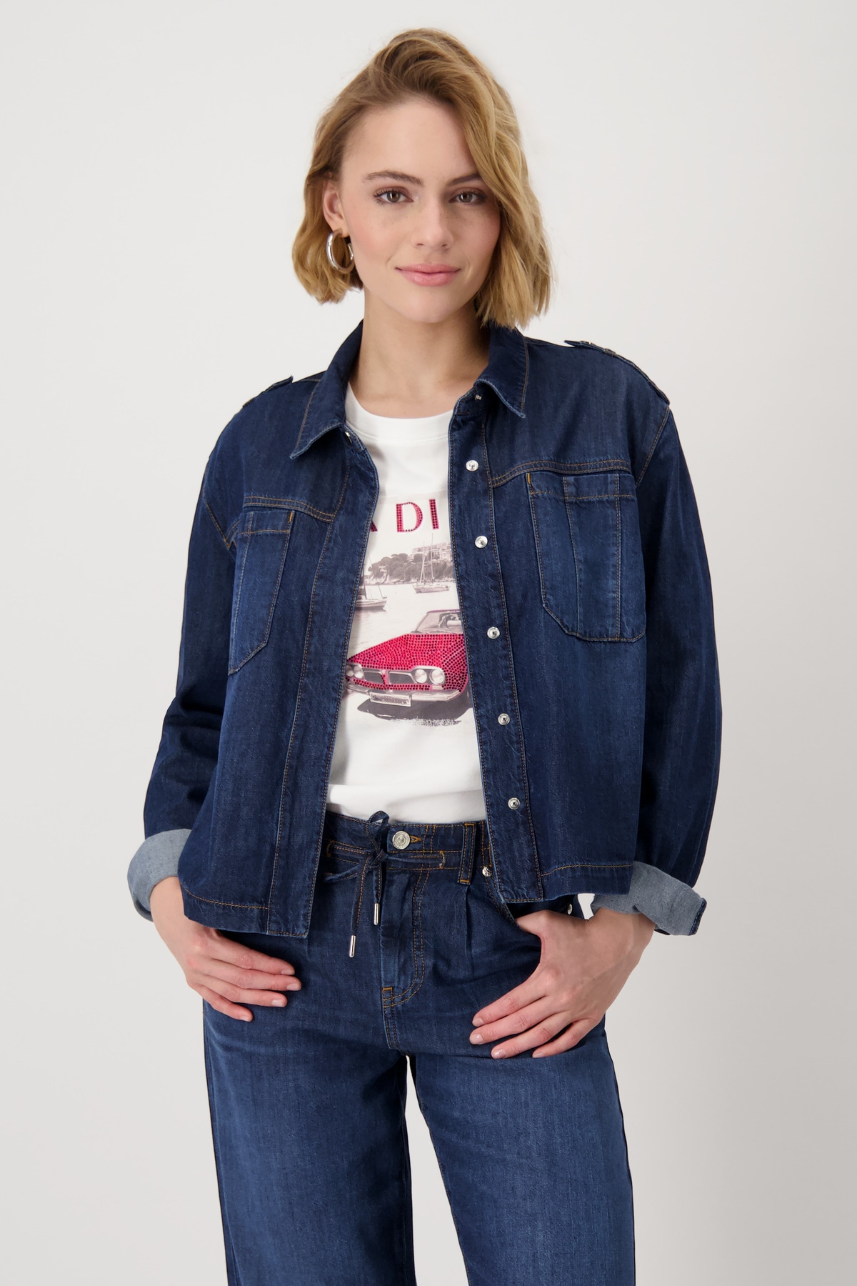 Monari Jeansblazer »Jacke Lyocell«, Mit Rundhalsausschnitt Monari Jeansblazer »Jacke Lyocell«, Mit Rundhalsausschnitt von monari