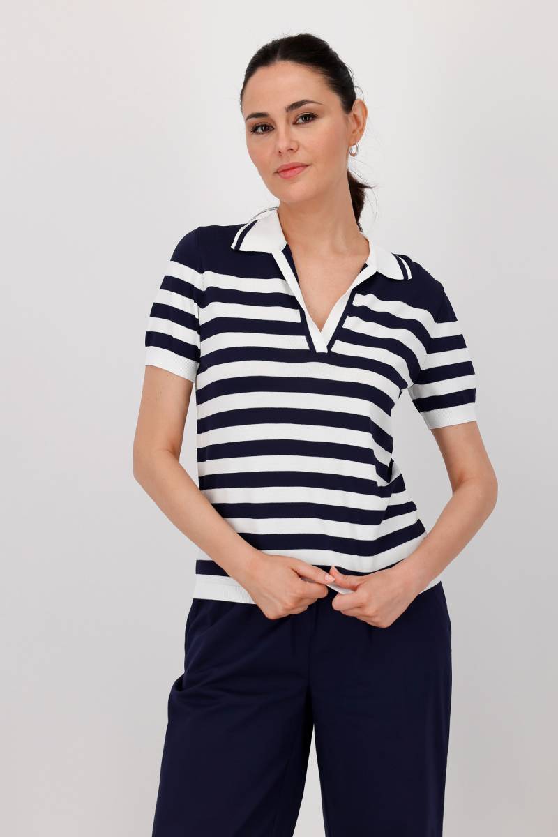 Monari Polokragenpullover »Pullover Polo Ringel«, Mit Rundhalsausschnitt von monari