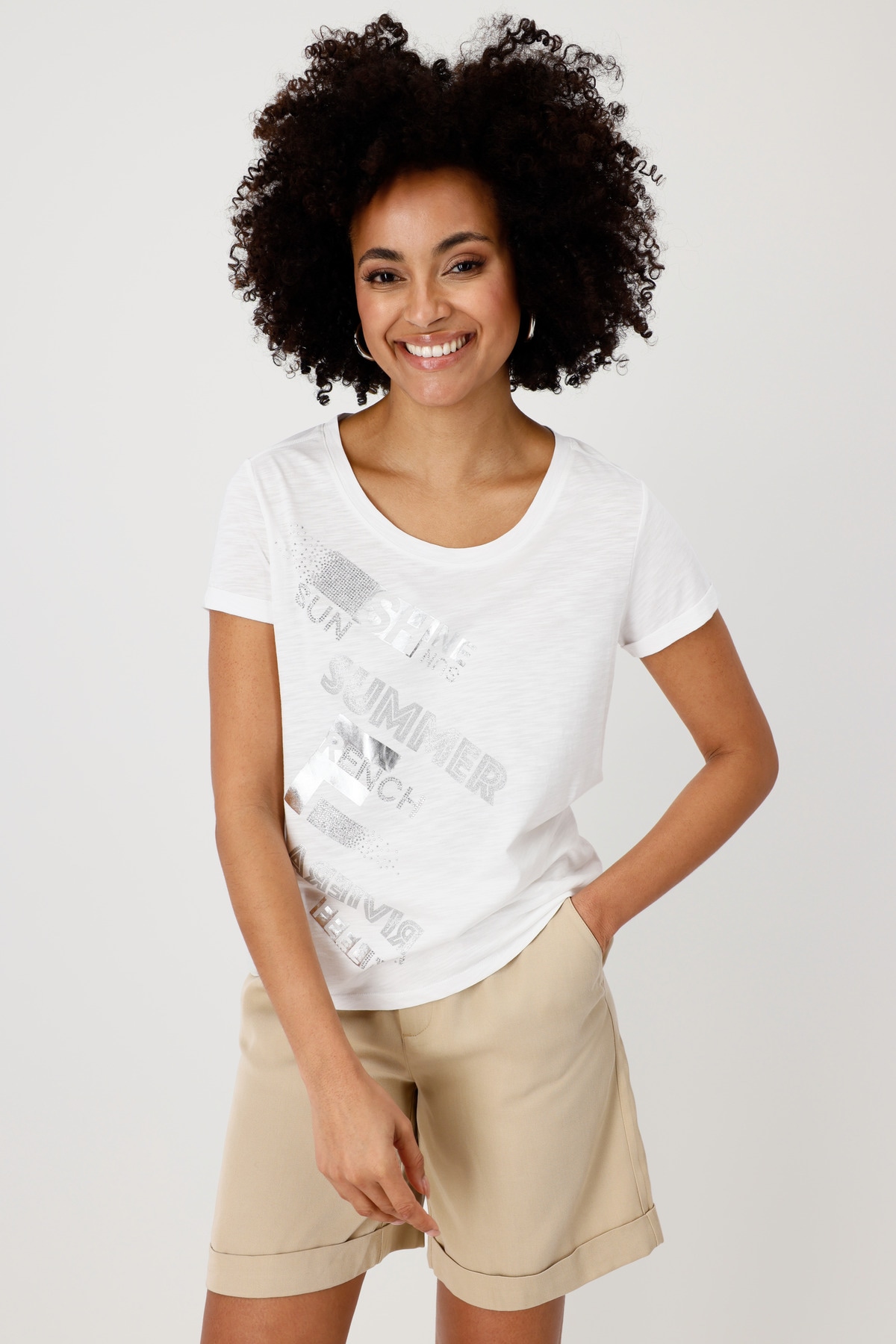 Monari T-Shirt »Shirt Basic Schmuckschrift«, Mit Rundhalsausschnitt von monari