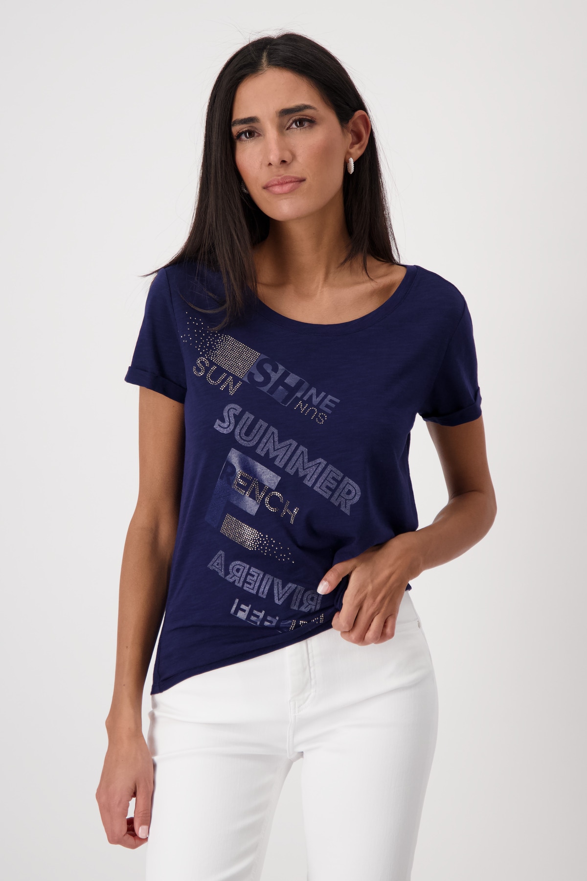 Monari T-Shirt »Shirt Basic Schmuckschrift«, Mit Rundhalsausschnitt Monari T-Shirt »Shirt Basic Schmuckschrift«, Mit Rundhalsausschnitt von monari