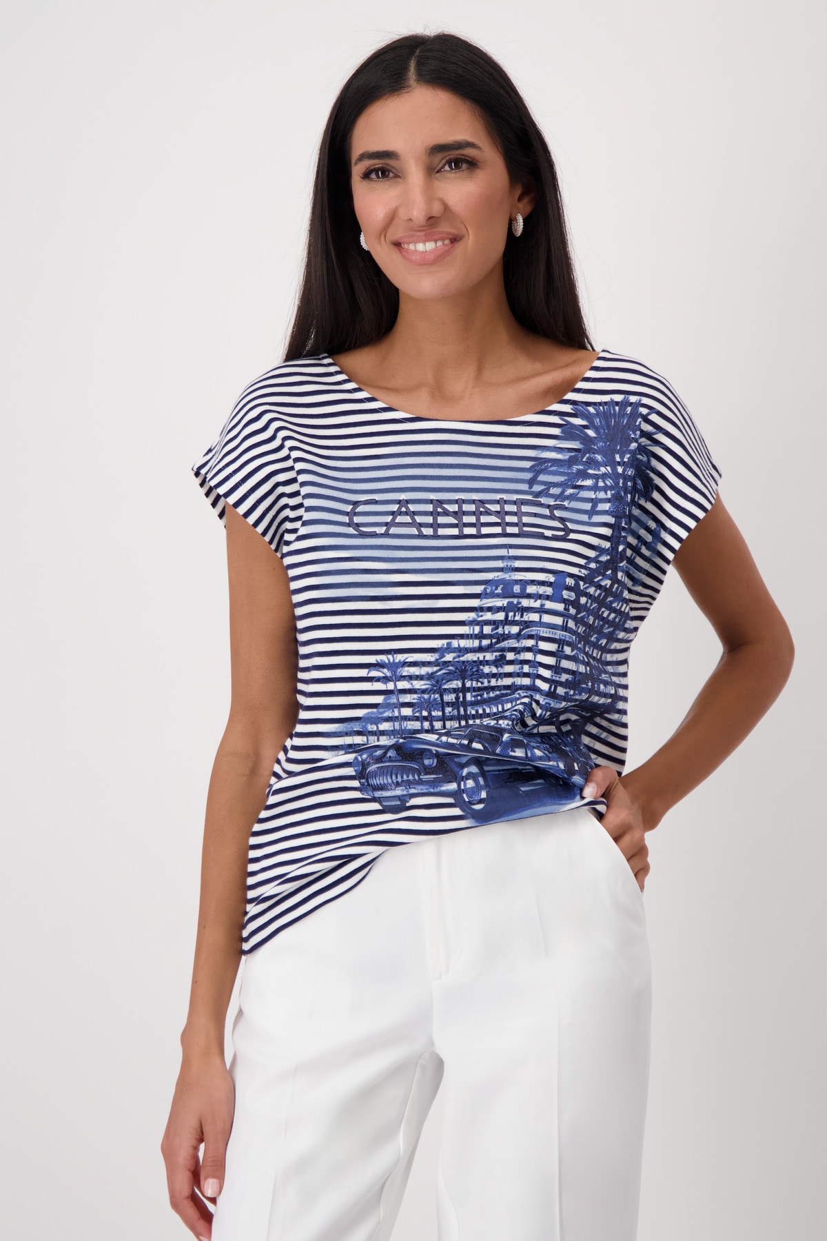 Monari T-Shirt »Shirt Ringel + Druck«, Mit Rundhalsausschnitt Monari T-Shirt »Shirt Ringel + Druck«, Mit Rundhalsausschnitt von monari