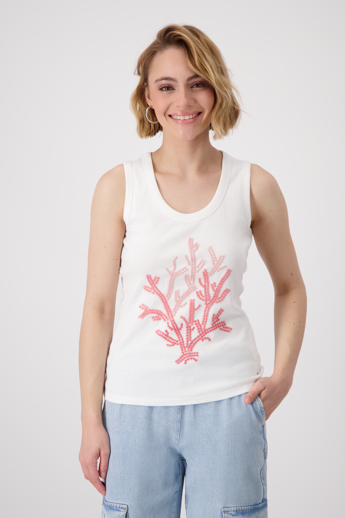 Monari Tanktop »Top Koralle + Rippe«, Mit tiefem Rundhalsausschnitt von monari