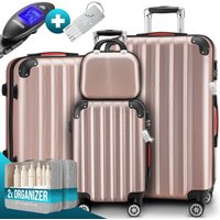 Hartschalenkoffer Set 4tlg mit Zubehör Rollen 360º Rosé ABS von monzana®