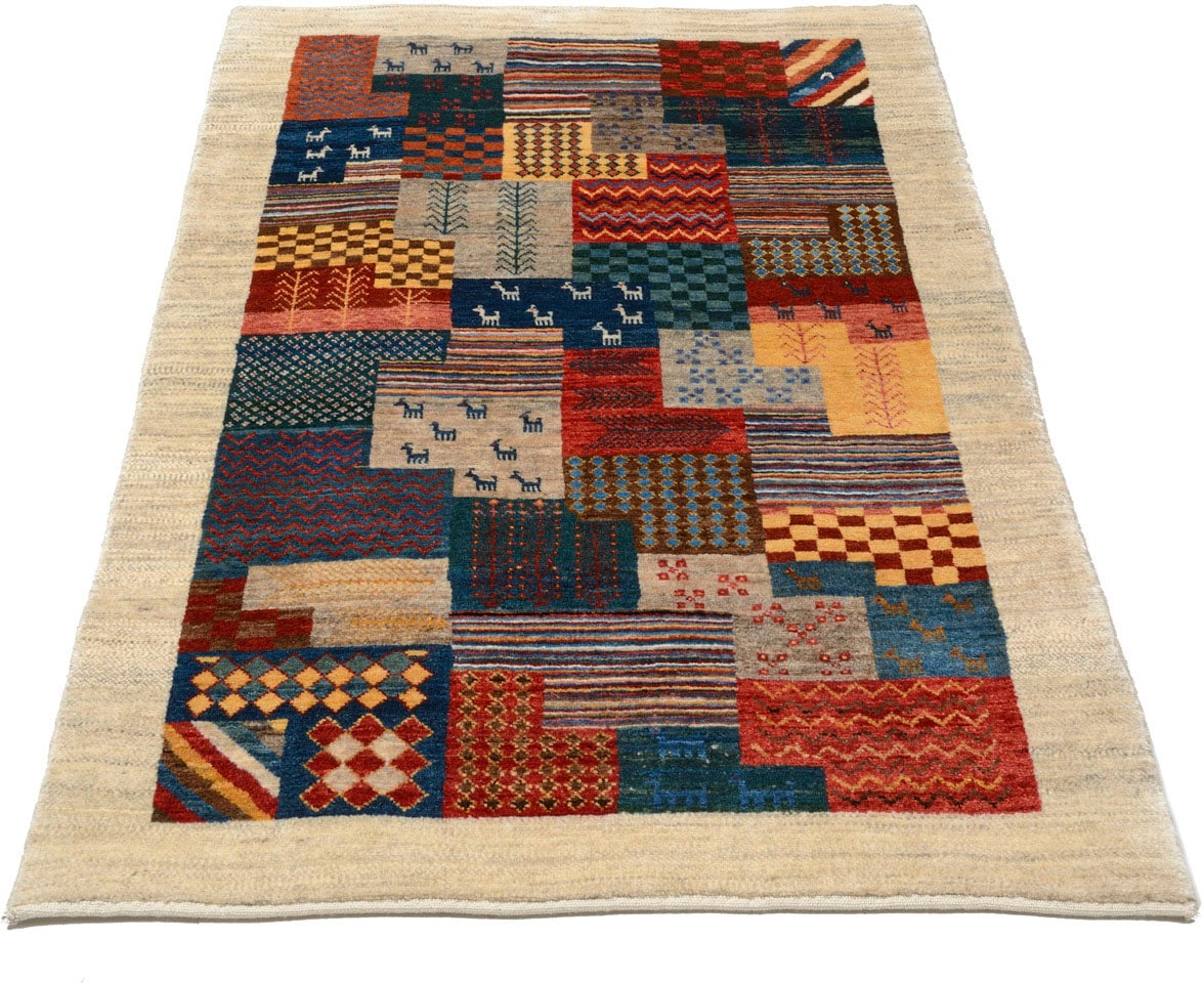 morgenland Wollteppich »Loribaft Felder Multicolore 155 x 102 cm«, rechteckig von morgenland