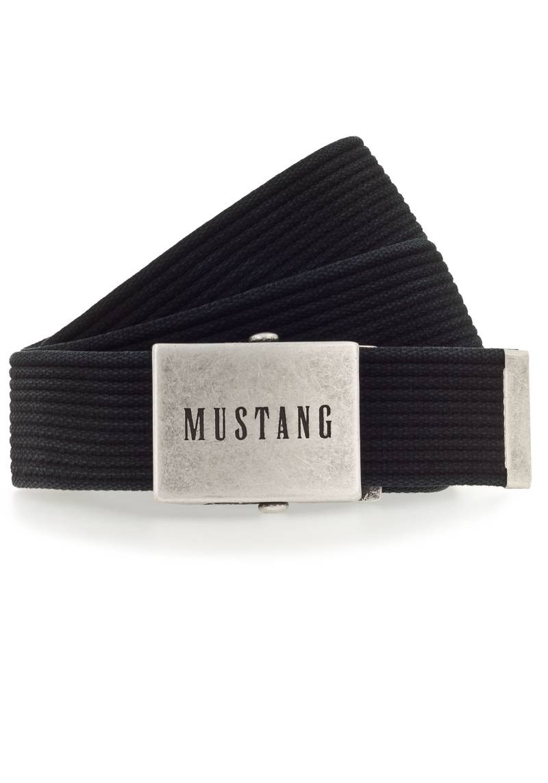 MUSTANG Stoffgürtel, Gewaschenes Rillenband, Klemmverschluss aus mattem Silberfarben, 4 cm von mustang
