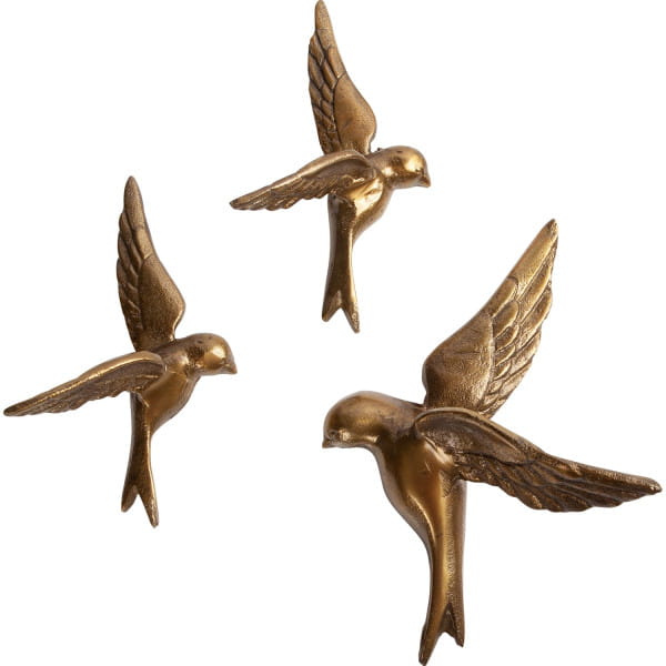 Wanddekoration Avaler Too Vögel Metall Antique Brass (3er-Set) von mutoni living
