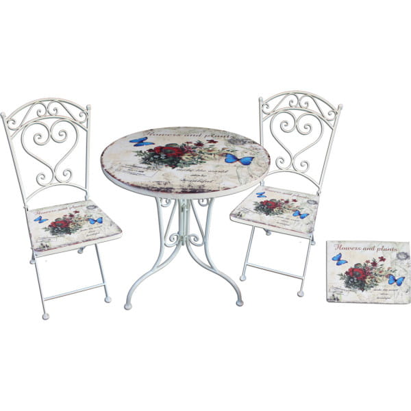 Bistro-Set Floral Stahl altweiss von mutoni pleasure