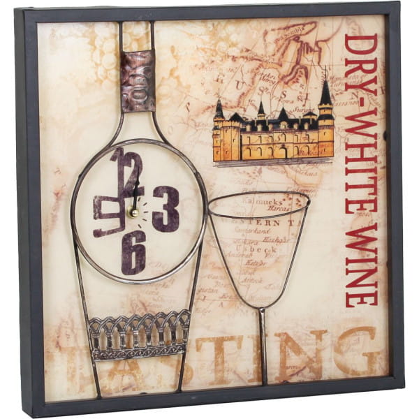 Wandbild weissweinflasche mit Uhr Orianthe Stahl 40x40 von mutoni pleasure