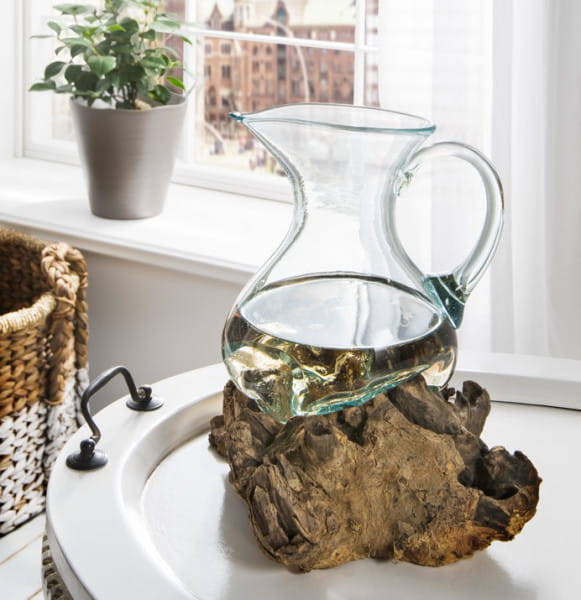 Deko-Wurzel Waterdrop mit Glas Krug 24cm von mutoni vintage
