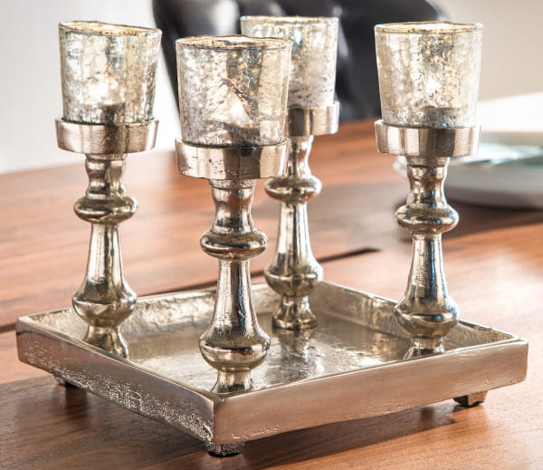 Teelichthalter viereckig mit 4 Antik-Gläsern von mutoni vintage