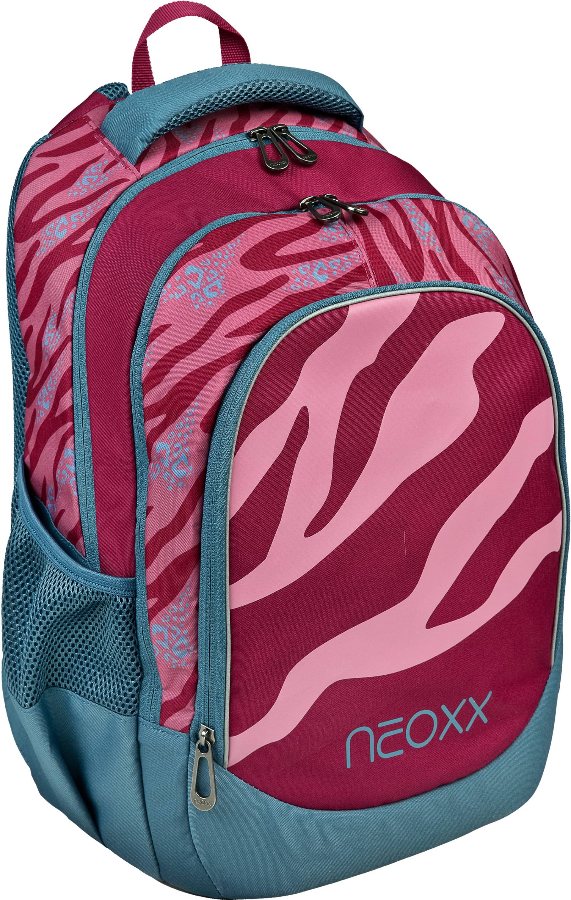 neoxx Schulrucksack »Fly, Berry Vibes«, Reflektionsnaht-Floureszierende Flächen von neoxx