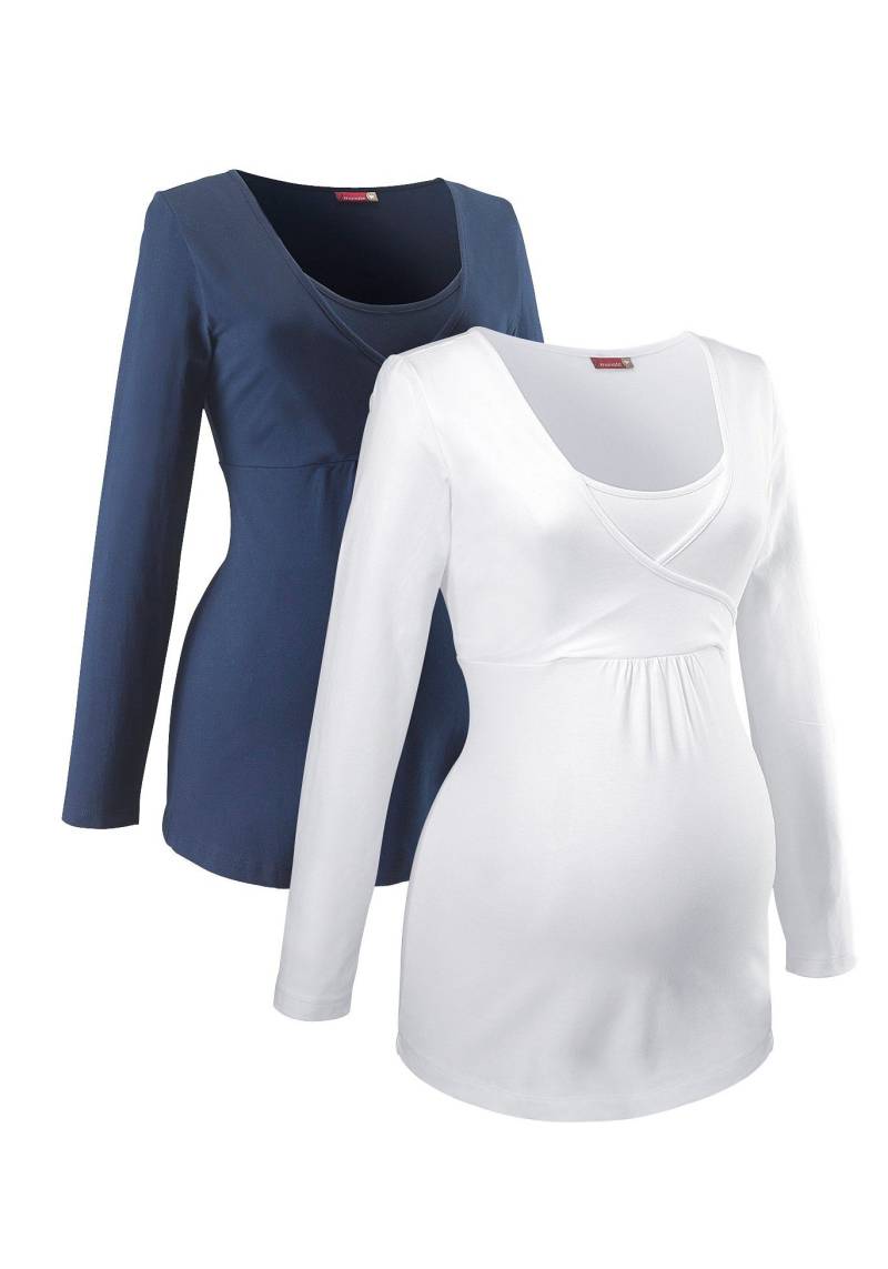 Neun Monate Umstandsshirt »2er Pack Shirts für Schwangerschaft und Stillzeit«, (Packung, 2 tlg., 2), Langarm, Basic-Schnitt, unifarben, V-Ausschnitt, aus Jerseystoff von neun monate