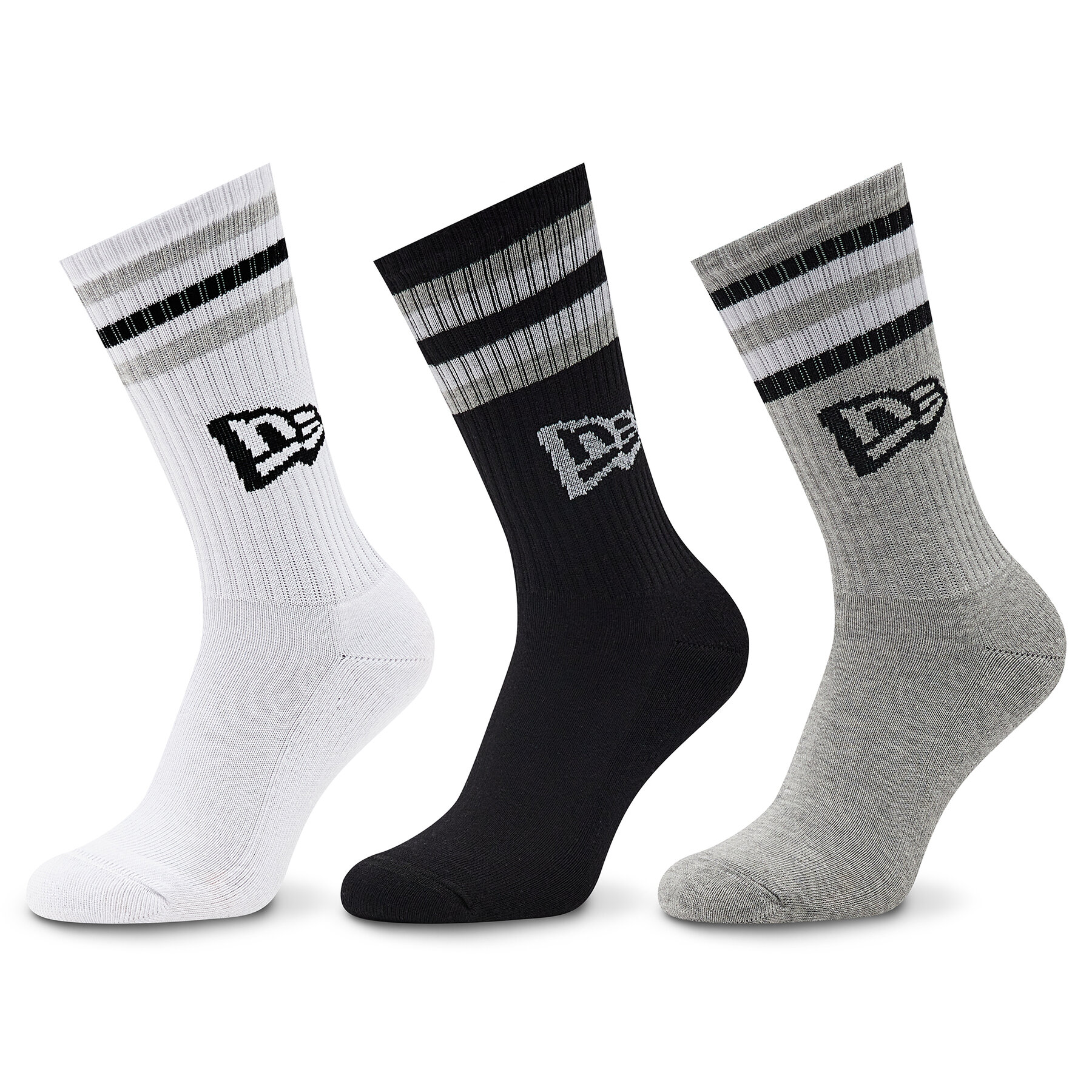 3er-Set hohe Unisex-Socken New Era Retro Stripe Crew 13113629 Blk/Whi/Gra von new era