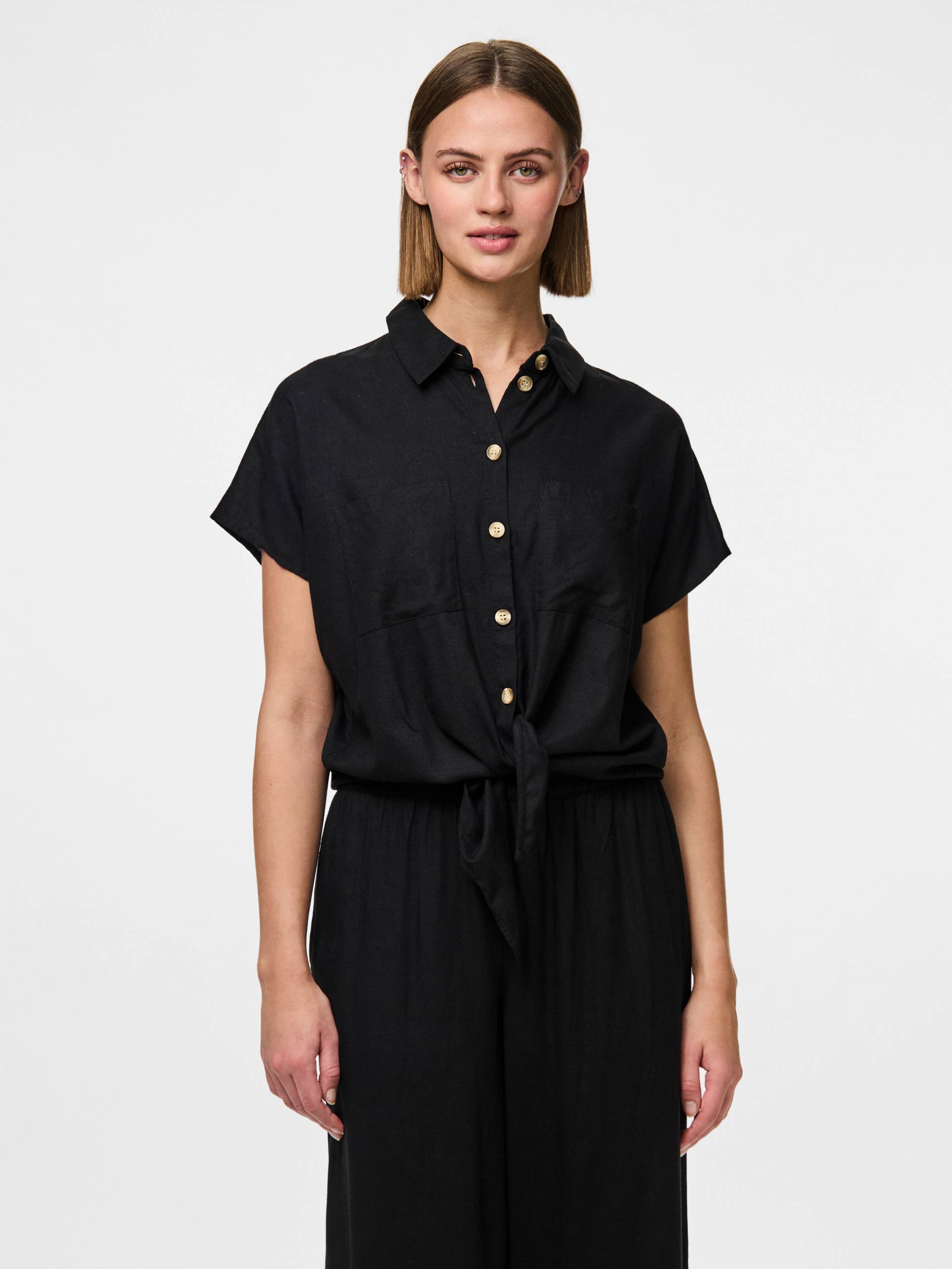 pieces Kurzarmbluse »PCPIA SS TIE SHIRT WVN NOOS«, mit Leinen von pieces