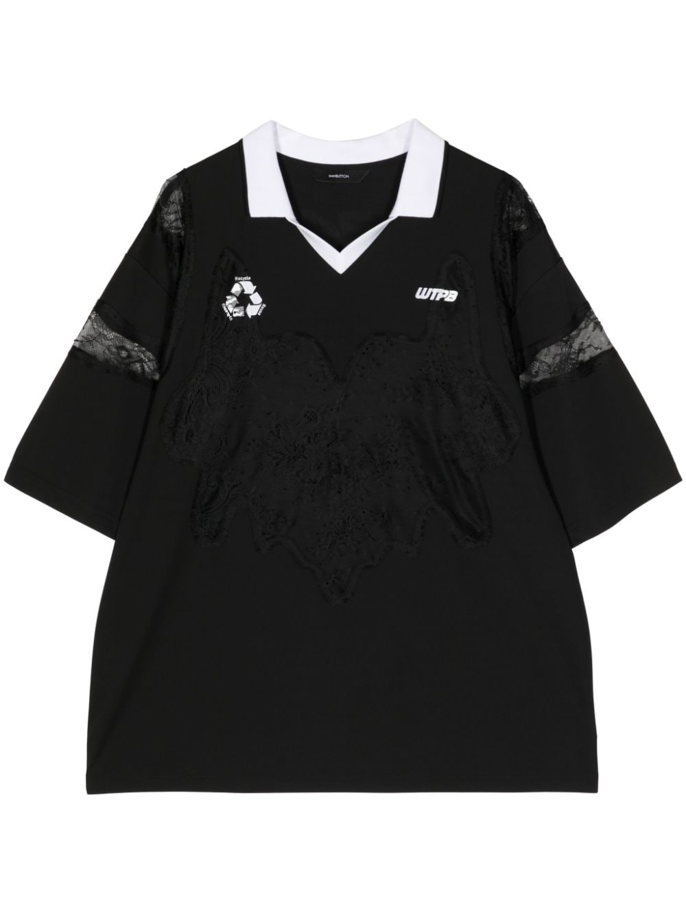 pushBUTTON lace-panelled T-shirt - Black von pushBUTTON