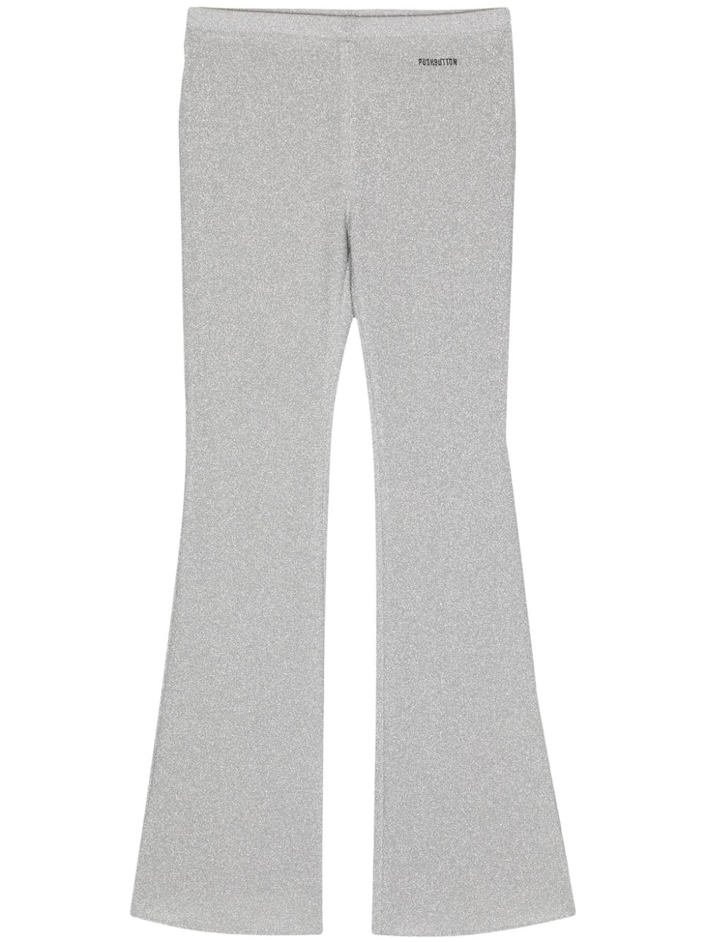 pushBUTTON logo-embroidered lurex flared trousers - Silver von pushBUTTON