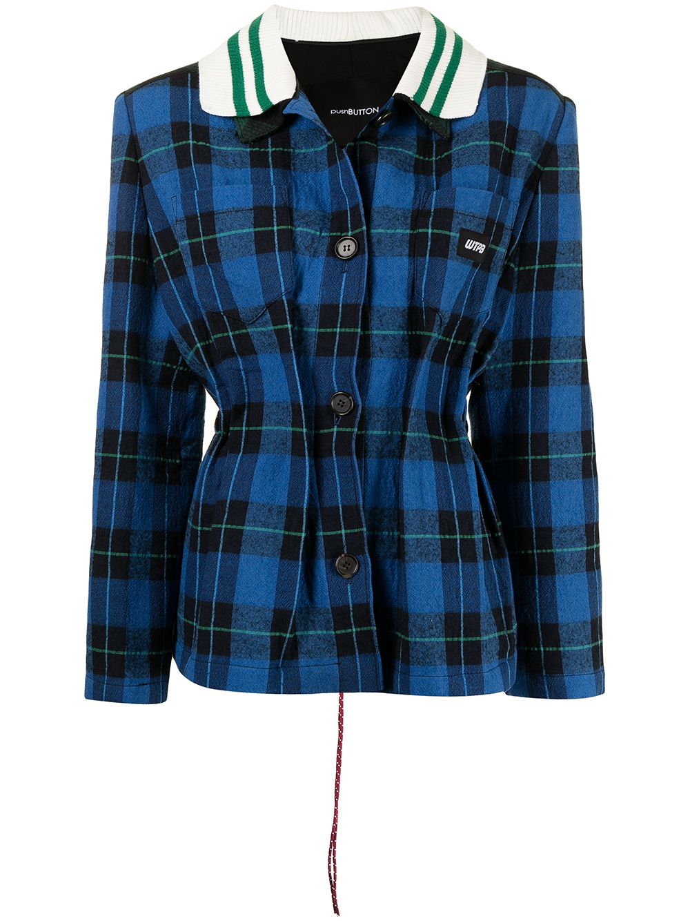 pushBUTTON patchwork check-print jacket - Blue von pushBUTTON