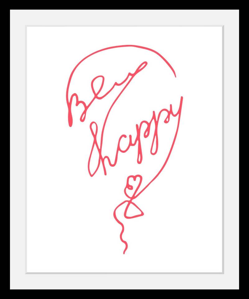 queence Bild »Be Happy«, Schriftzug-Schriftzüge-Herz-Herzbilder-Motivationsbilder, HD Premium Poster-Druck inkl. Holzrahmen von queence