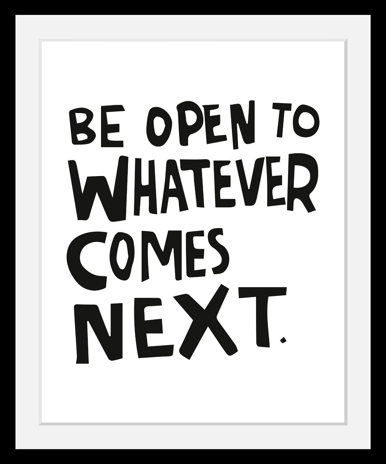 queence Bild »Next«, Schwarz-Weiss-Schriftzug-Motivationsbilder, HD Premium Poster-Druck inkl. Holzrahmen von queence