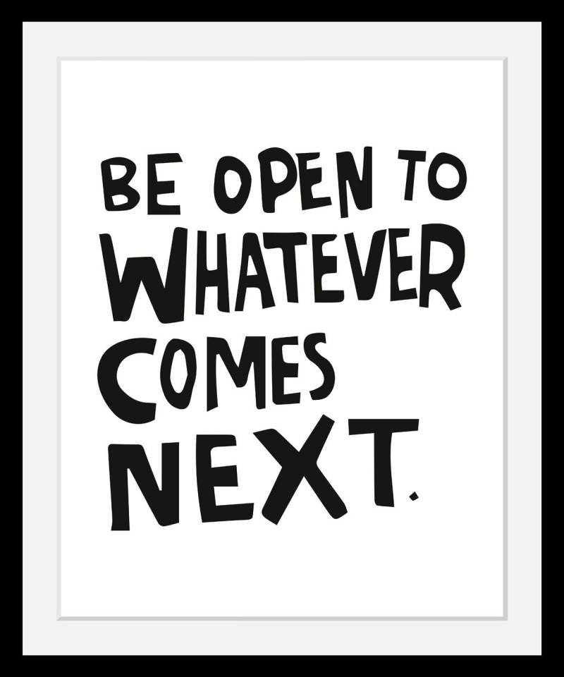 queence Bild »Next«, Schwarz-Weiss-Schriftzug-Motivationsbilder, HD Premium Poster-Druck inkl. Holzrahmen von queence