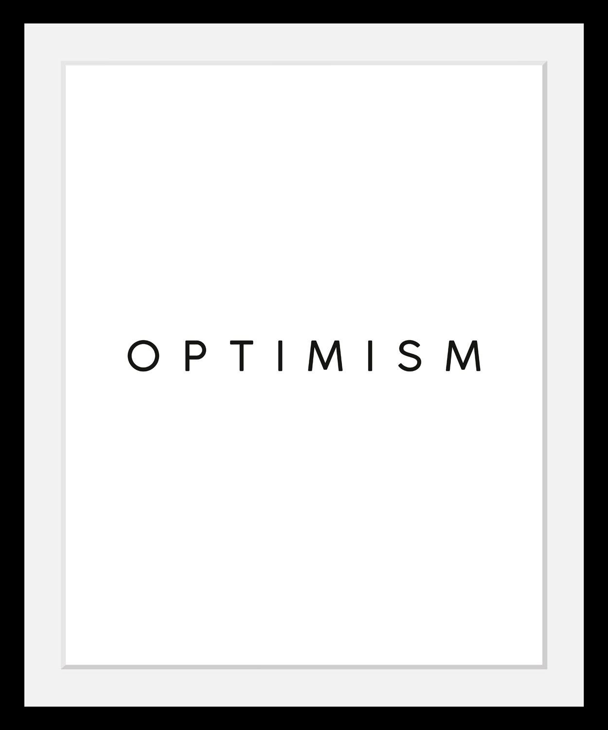 queence Bild »Optimism«, Schwarz-Weiss-Schriftzug-Motivationsbilder-Spa-Spa Bilder, HD Premium Poster-Druck inkl. Holzrahmen von queence