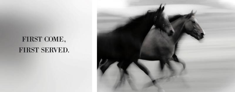 queence Leinwandbild »First come, first served«, Ponys-Pferde-Pferdebilder-Motivationsbilder-Kunst-Modern-Spa-Spa Bilder-Sprüche-Sprüche & Texte-Schriftzug-Schriftzüge, (Set), Premium-Leinwandstoff, Handarbeit aus Deutschland, Spruch, 2er Set von queence