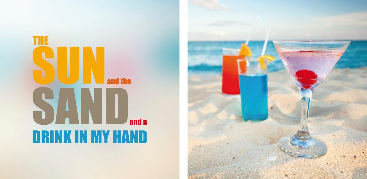 queence Leinwandbild »Sun & Sand«, Getränke-Strand-Strandbilder-Meer-Meer Bilder-Kunst-Modern-Spa-Spa Bilder-Sprüche-Sprüche & Texte-Schriftzug-Schriftzüge, (Set), Premium-Leinwandstoff, Handarbeit aus Deutschland, Spruch, 2er Set von queence