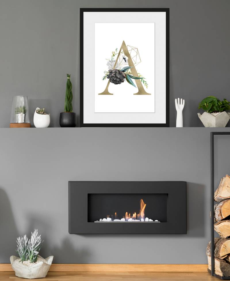 queence Bild »A«, A-Buchstaben-Pflanzen-Pflanzenbilder, (1 St.), HD Premium Poster-Druck inkl. Holzrahmen von queence