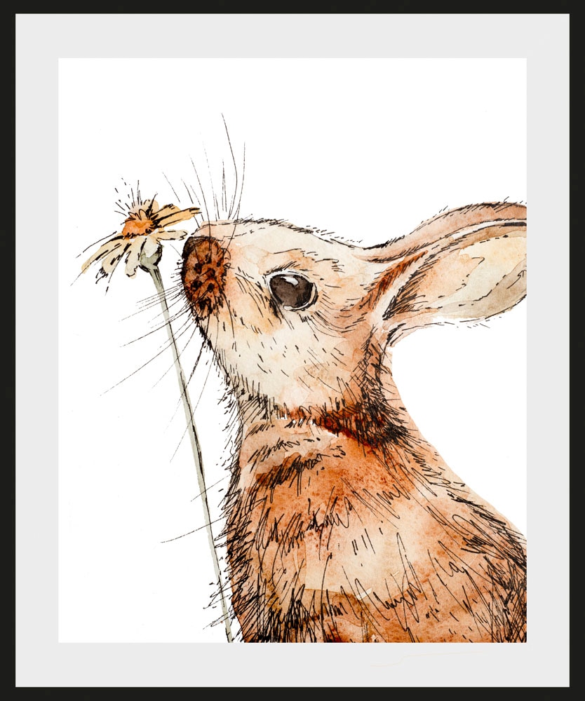queence Bild »Agilo«, Hase-Hasen-Haustiere-Blumen-Pflanzen-Pflanzenbilder, (1 St.), HD Premium Poster-Druck inkl. Holzrahmen von queence