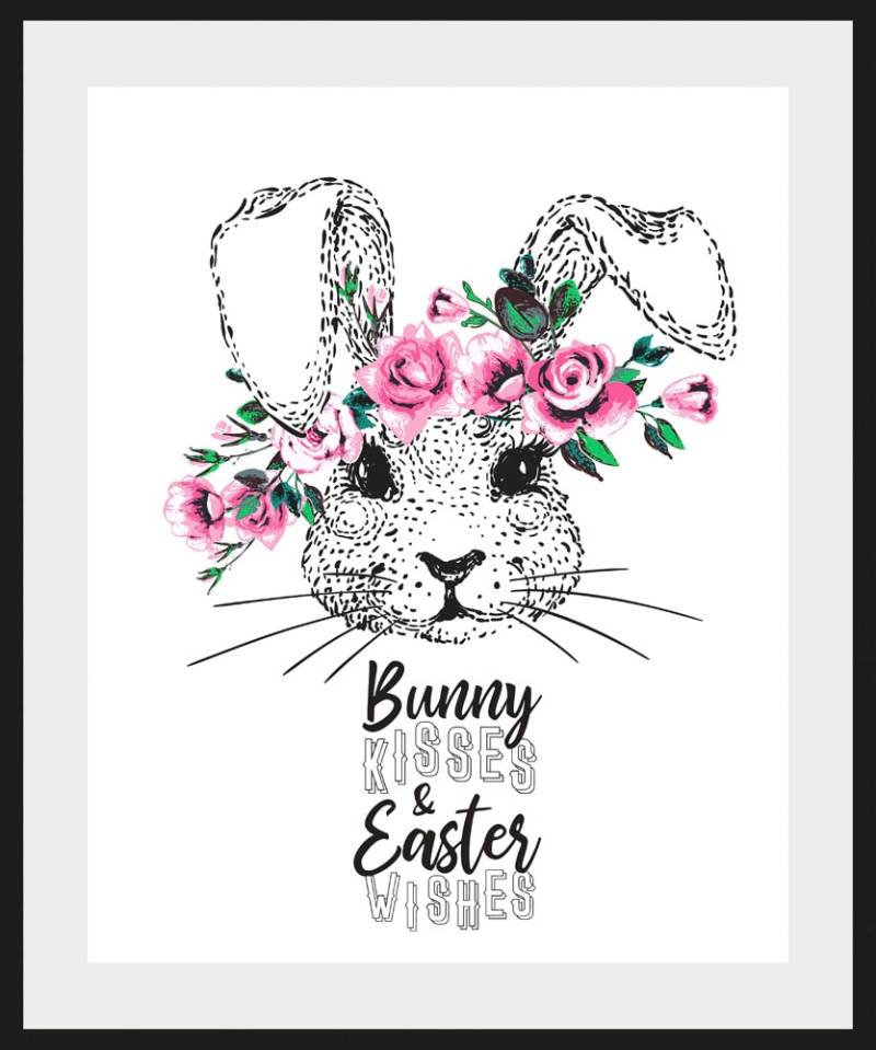 queence Bild »Aico«, Hase-Hasen-Haustiere-Kunst-Ostern-Blumen, (1 St.), HD Premium Poster-Druck inkl. Holzrahmen von queence