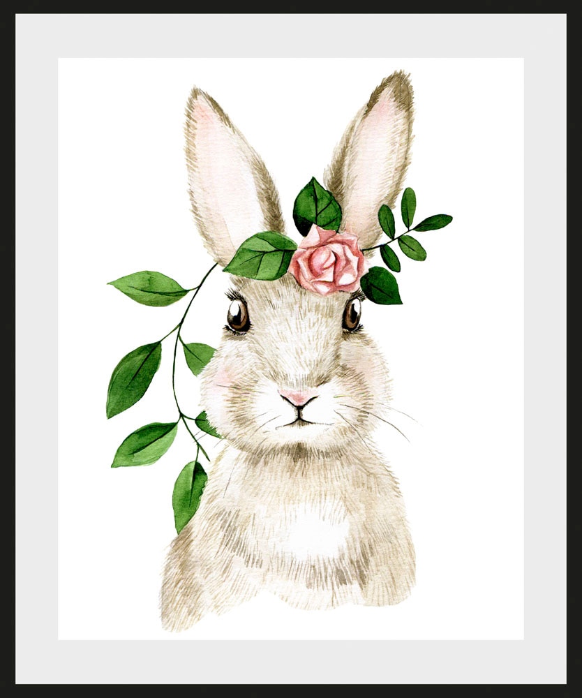 queence Bild »Akatosch«, Hase-Hasen-Haustiere-Kunst-Ostern-Blumen, (1 St.), HD Premium Poster-Druck inkl. Holzrahmen von queence