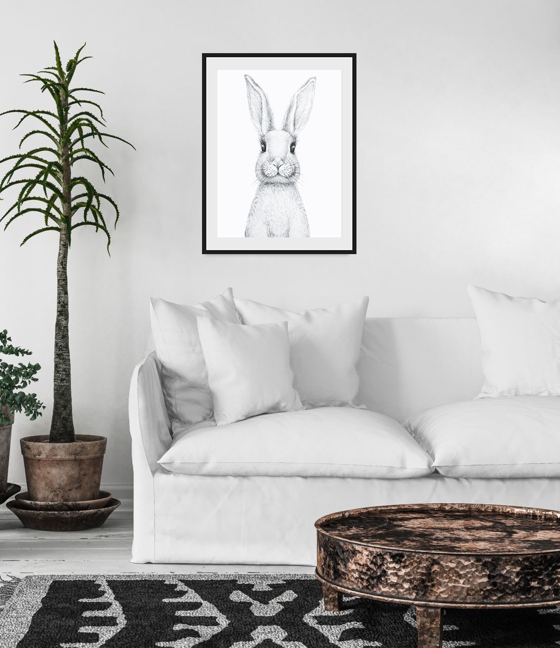 queence Bild »Aleksi«, Hase-Hasen-Schwarz-Weiss-Kunst-Haustiere, (1 St.), HD Premium Poster-Druck inkl. Holzrahmen von queence
