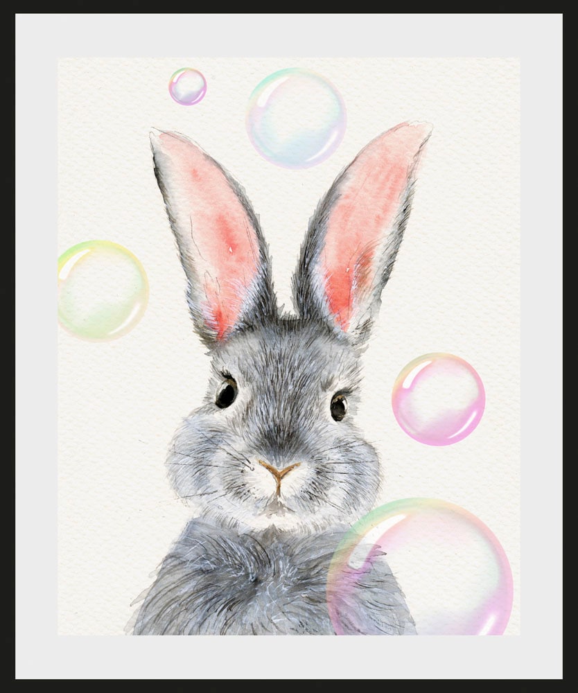 queence Bild »Alfano«, Hase-Hasen-Haustiere-Kunst, (1 St.), HD Premium Poster-Druck inkl. Holzrahmen von queence
