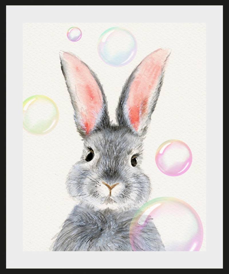 queence Bild »Alfano«, Hase-Hasen-Haustiere-Kunst, (1 St.), HD Premium Poster-Druck inkl. Holzrahmen von queence