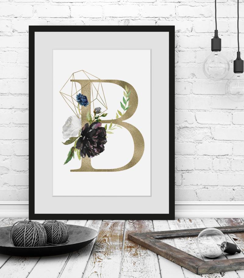 queence Bild »Buchstabe B«, B-Buchstaben-Pflanzen-Pflanzenbilder, (1 St.), HD Premium Poster-Druck inkl. Holzrahmen von queence