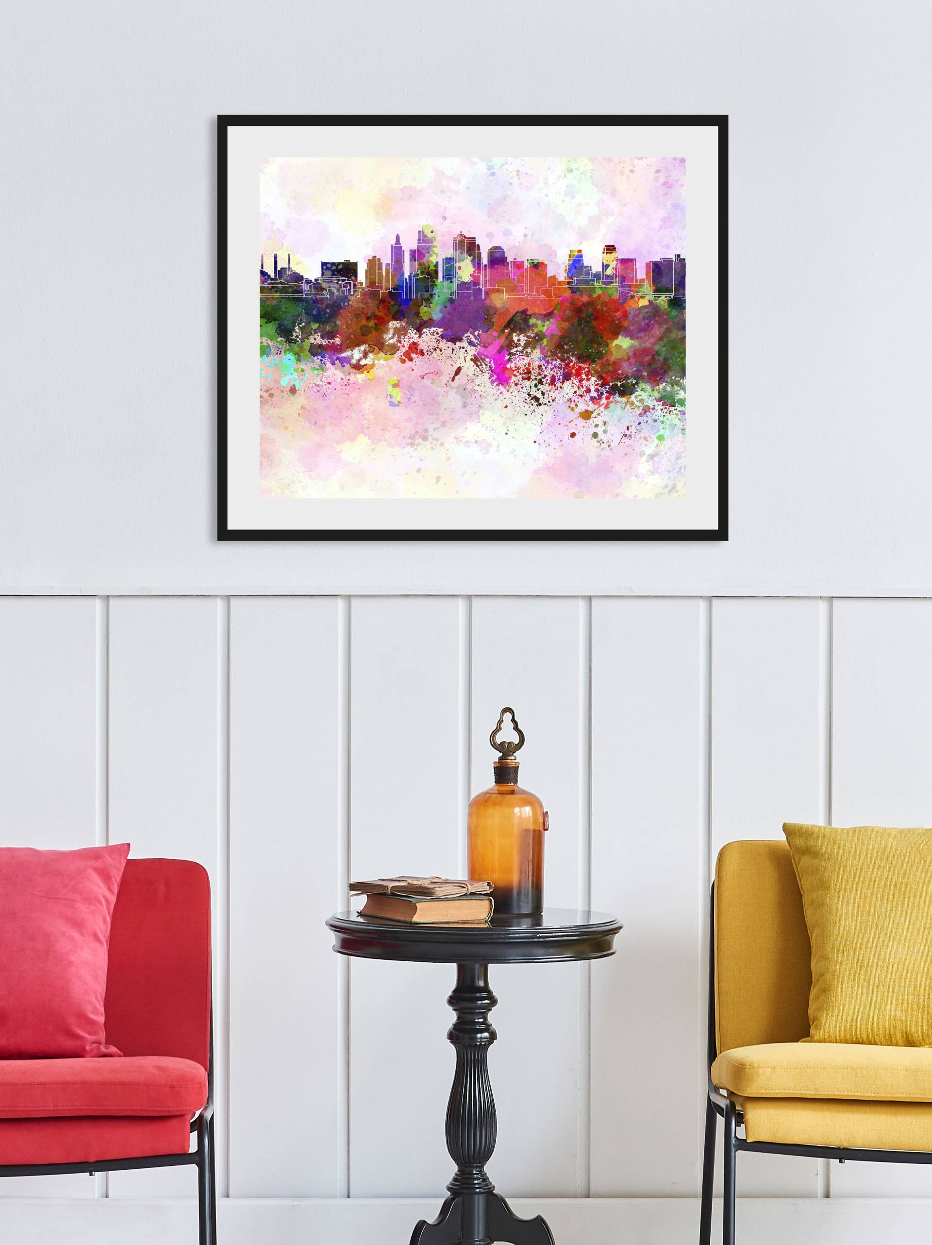queence Bild »City Color Splash«, Städte-Stadt-Amerika-Bilder von Amerika-Gebäude-Kunst, (1 St.), HD Premium Poster-Druck inkl. Holzrahmen von queence