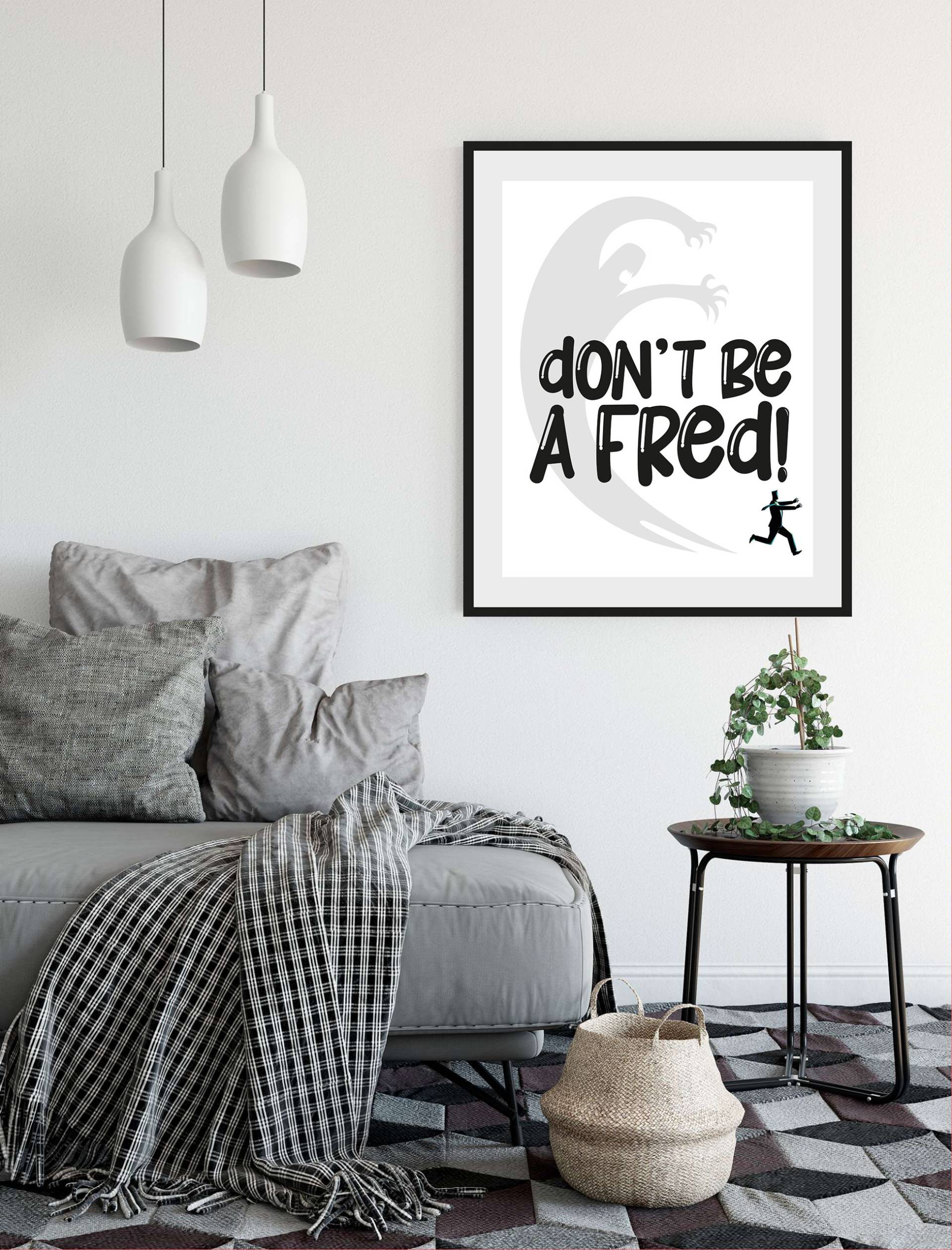 queence Bild »DON'T BE A FRED!«, Schriftzug-Humor-Sprüche & Texte-Schwarz-Weiss-Pferde-Pferdebilder, (1 St.), HD Premium Poster-Druck inkl. Holzrahmen von queence