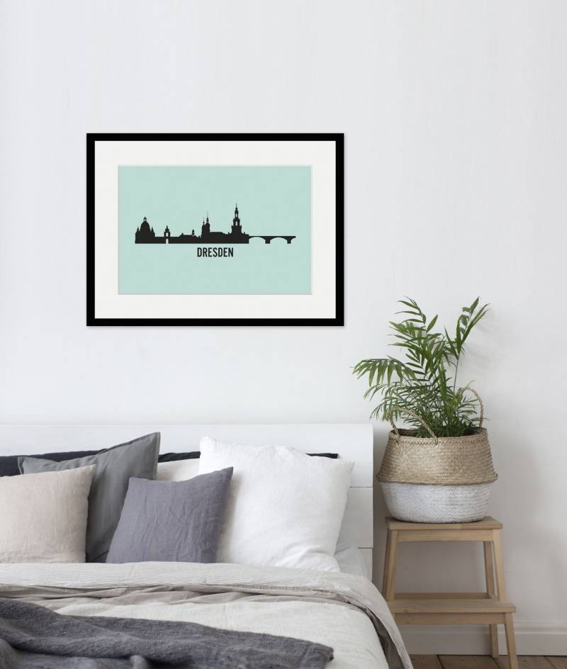 queence Bild »Dresden Skyline«, Städte-Stadt-Deutschland-Gebäude-Dresden, (1 St.), HD Premium Poster-Druck inkl. Holzrahmen von queence