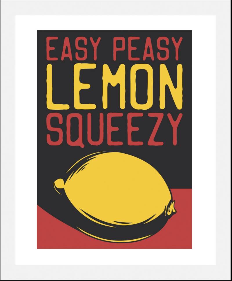 queence Bild »Easy Peasy«, Obst-Obst Bilder-Essen-Lebensmittel-Kunst-Schriftzug-Humor, (1 St.), HD Premium Poster-Druck inkl. Holzrahmen von queence